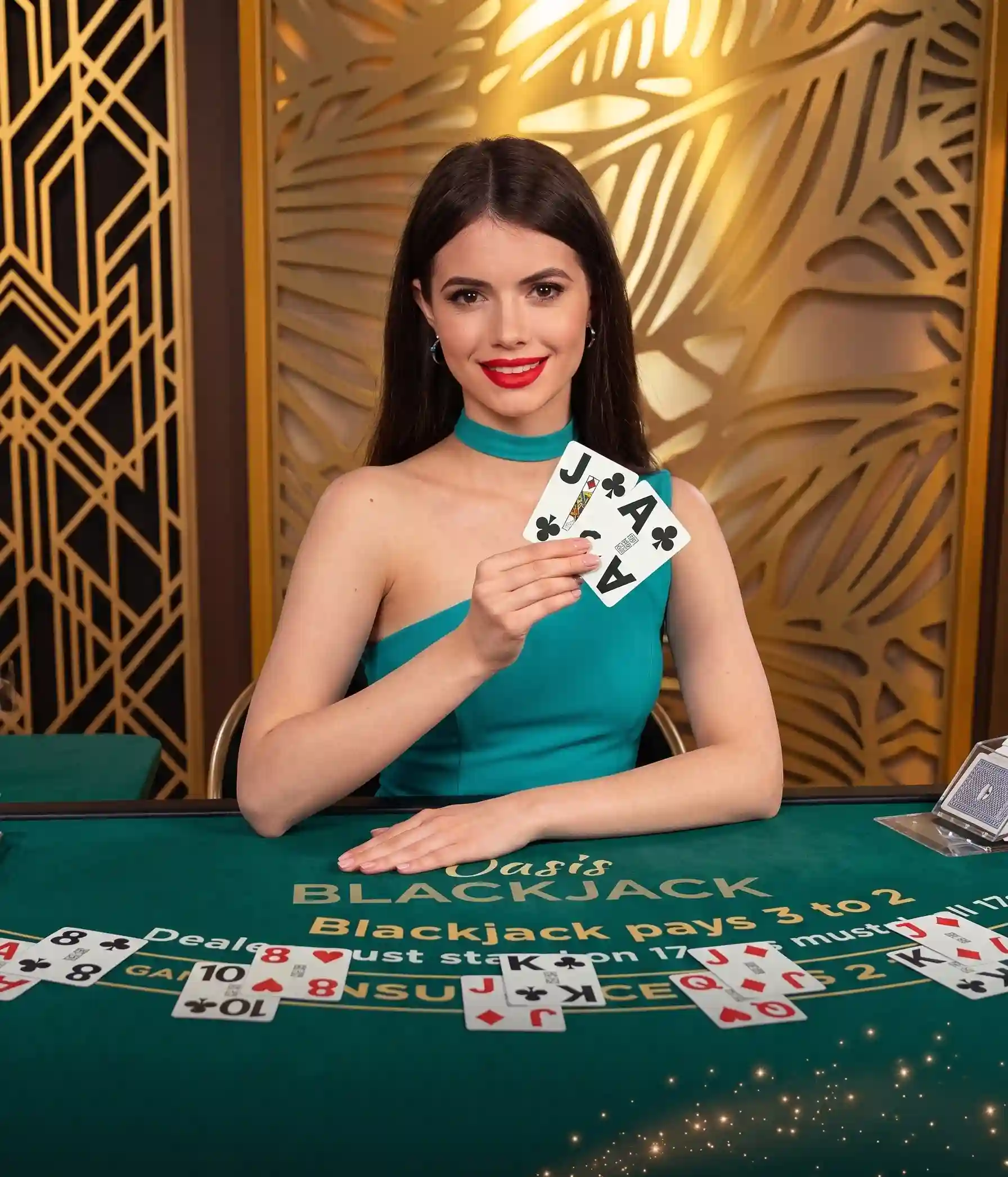 Live dealer blackjack table with female dealerLive dealer blackjack table with female dealer