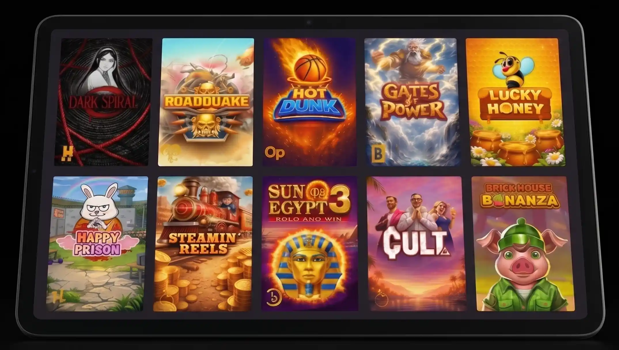 Online casino slot game grid on tablet screen